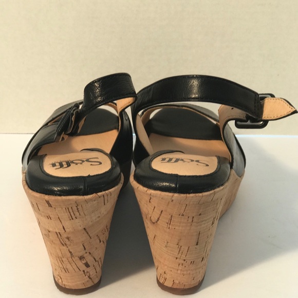 Sofft Peep Toe Wedges Black Leather Size 8 - Picture 14 of 14